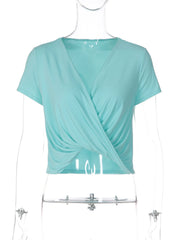 Deep V-neck Ruched T-shirt