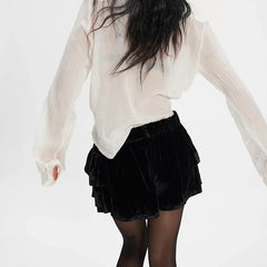 Velvet Tiered Ruffle Layered A-line Mini Skirt