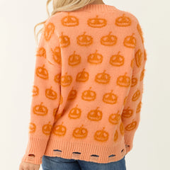 Pumpkin Patterned Knitted Sweater