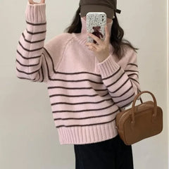 Striped Zipper Collar Sweater