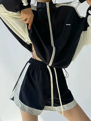 Two Piece Two Tone Zip Jacket And Shorts Set
