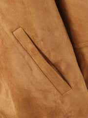 Brown Suede Zipper Jacket With Shorts