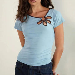 Solid Colour Cut Out Ring Keyhole Shirt