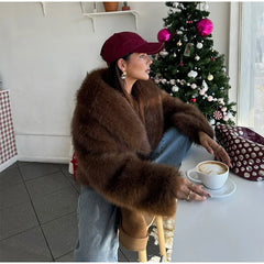 Brown Faux Fur Cropped Coat