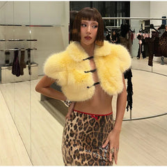 Cropped Faux Fur Lace Up Jacket