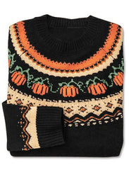 Crew Neck Pumpkin Jacquard Sweater
