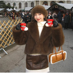 Brown Faux Fur Cropped Coat