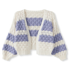 Color Block Long Sleeve Knit Short Cardigan
