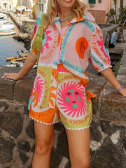 Tropical Short Sleeve Button Down Shirt And Shorts Set
