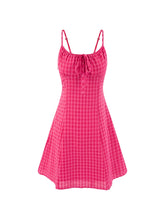 Pink Plaid Tie Up Babydoll Mini Dress