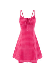 Pink Plaid Tie Up Babydoll Mini Dress
