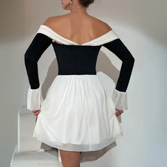 Bow Tie Up Off Shoulder Long Sleeve Short Dress