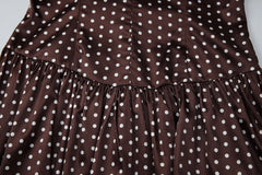 Satin Brown Polka Dot Lace Plunge Mini Dress