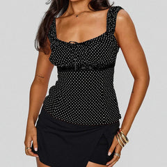 Polka Dot Babydoll Scoop Neck Top