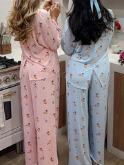 Floral  Long Sleeve Shirt and Pants Pyjama Set