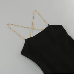 Black Crossed Chain Strap High Slit Maxi Dress