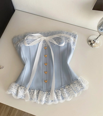 Strapless Elastic Ruffle Butterfly Button Corset