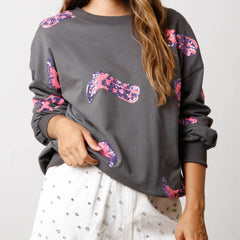 Sequin Boots Print Sweatshirt