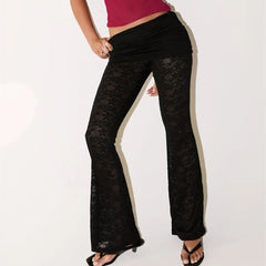 Black Lacere Fold Over Sheer Pants