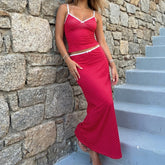 Polka Dot Spaghetti Strap Top And Maxi Skirt Set