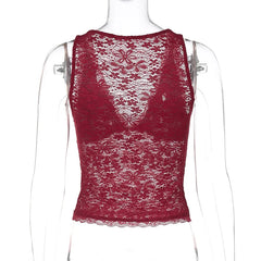 Burgundy Lace V-neck Tank Top