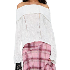 Ripped Fold Over Long Sleeve Knit Top