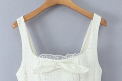 White Sequin Tweed Flare A-line Mini Dress