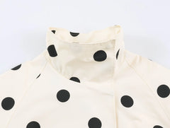 Polka Dot Printed Stand Collar Bomber Jacket