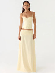 Yellow Spaghetti Strap Crop Top And Maxi Skirt Matching Set