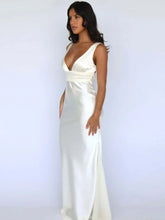V-neck Satin Backless Pearl Chain Long Dress