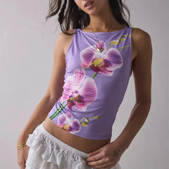 Women's Y2K flower print sleeveless tank top.