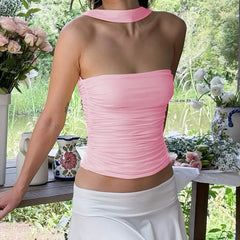 Ruched Tube Top with Scarf - Y2K Style