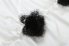 Irregular Side Split Ruched 3d Flower Full Sleeve Dress