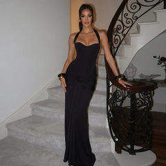 Bandage Waist Tie Halter Maxi Dress