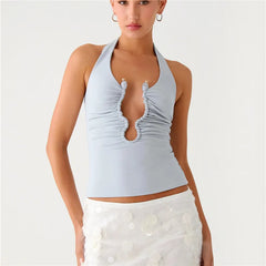 Plunging Front Cutout Halter Tank Top