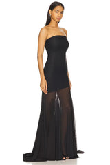 Strapless Mesh Pleats Maxi Dress
