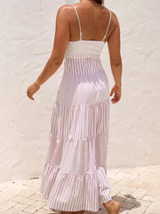 Stripe Patchwork Spaghetti Strap Flowy Beach Maxi Dress
