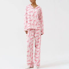 Pink Bow Print Pajama Loungewear Set