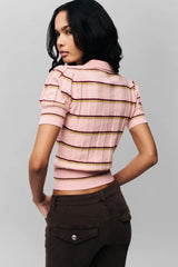 Knit Striped Short-Sleeve Polo Top