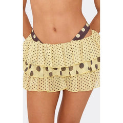 Yellow Mini Layered Dot Print Skirt