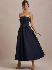 Strapless Solid Midi Dress