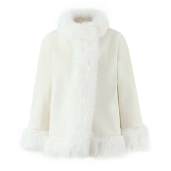 White Faux Fur Collar Woollen Coat
