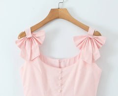 Pink Bow Spaghetti Strap Boned Corset Mini Dress
