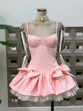 Gingham Spaghetti Strap Bow Tulle Hem Mini Dress