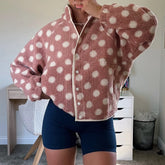 Fleece Dot Pattern Button Down Jacket
