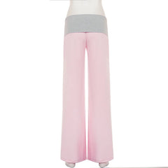 Pink Low Waisted Floral Embellished Straight Leg Pants