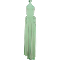 Green Split Hem Bandage Sleeveless Folds Maxi Dress