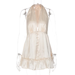 Satin Deep V-neck Mini Dress