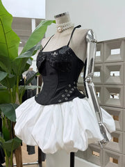 Halter Sequin Corset Crop Top And Bubble Hem Skirt Set