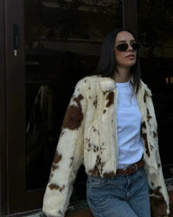 Animal Print Faux Fur Zip Short Coat